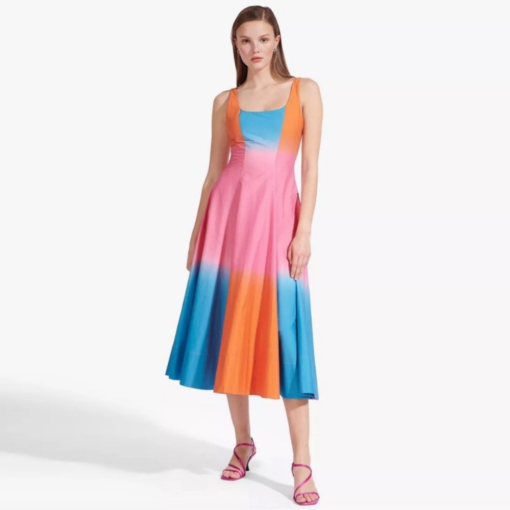 STAUD Wells Dress Hibiscus Multi Ombre Gradient Size 8